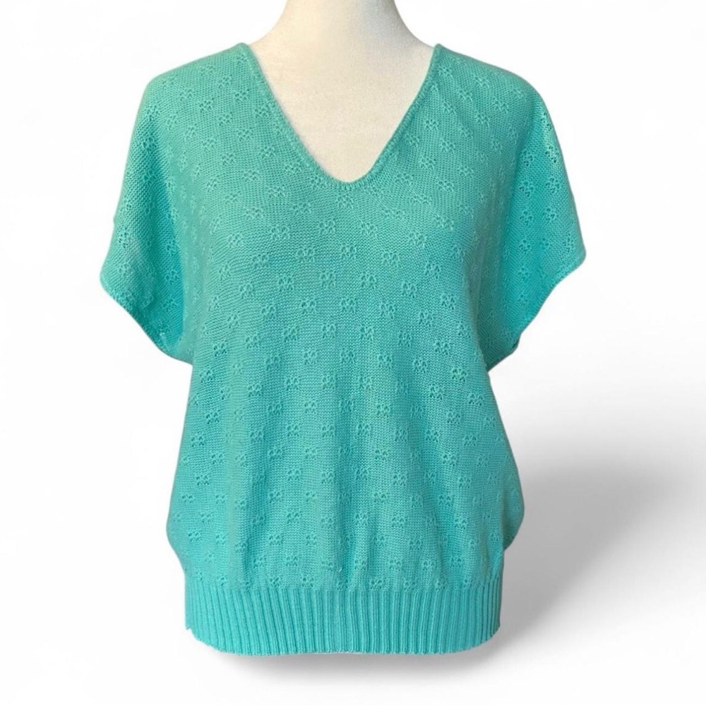 V-Neck Knit Cottagecore Textured Sweater Green‎ Teal M/L